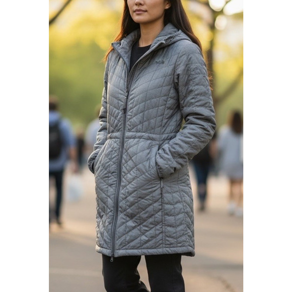 The North Face ThermoBall Parka Jacket Gray Puffer Hooded Outdoor Women's Medium - Picture 1 of 16